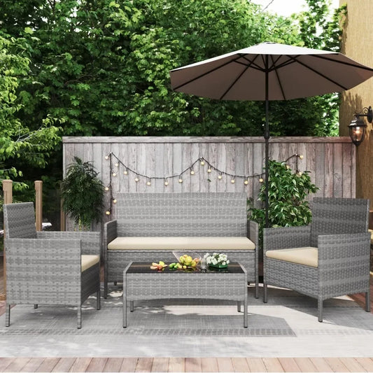 4-Piece Outdoor Patio Furniture Set, Wicker Rattan Conversation Set for Garden, Backyard & Balcony