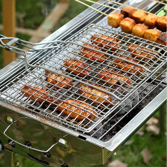 Folding BBQ Grill Basket – Large Grill Net with Detachable Handle for Easy Grilling