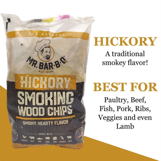 100% Authentic Hickory Wood Chips- Smoking- BBQ Grilling- Meat- Poultry- Fish- Vegetables 1.6lb Bag