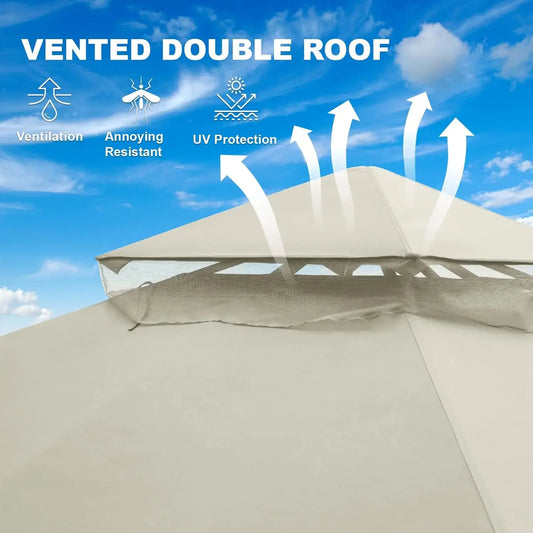 10' x 12' Outdoor Soft-Top Gazebo with Double Roof, Netting & All-Weather Design