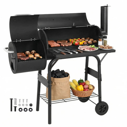 Offset Charcoal Grill & Smoker with 192 Sq. In. Cooking Area & Warming Rack