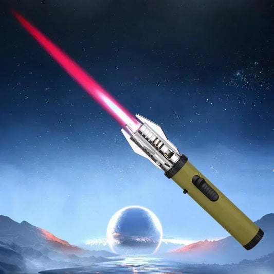 Planet Lightsaber Metal Torch Lighter – Windproof 360° Turbine Jet Flame for BBQ, & Cigars (Butane)
