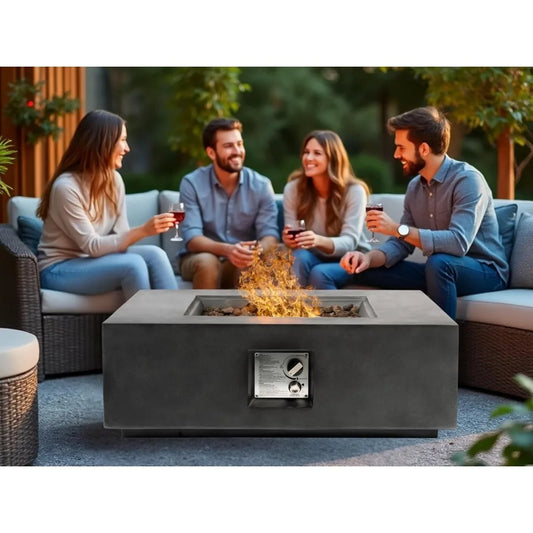 35-Inch Outdoor Propane Fire Pit Table, Square Dark Grey with 50,000 BTU Heat Output, Smokeless Design, Free Lava Rock