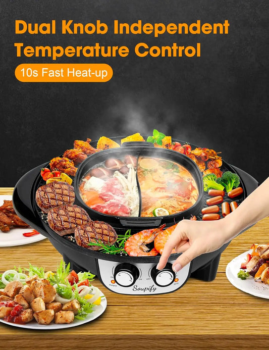 2-in-1 Electric Hot Pot & Grill – Non-Stick with Dual Temp Control