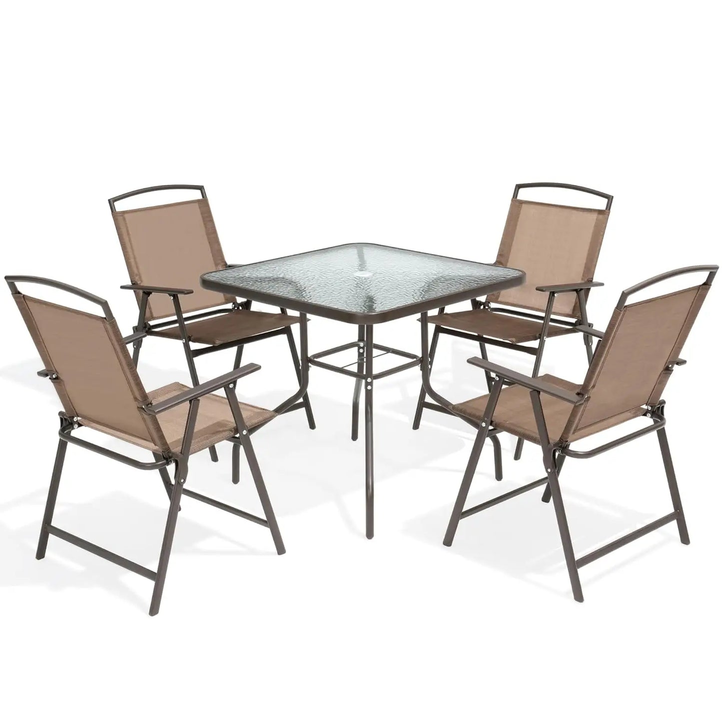 5-Piece Outdoor Dining Set, Patio Table & 4 Folding Chairs, Metal Furniture Set