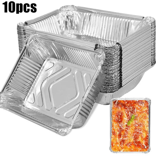10-Pack Disposable Aluminum Foil Containers – Square Food Storage Trays for Baking, Cooking & Meal Prep