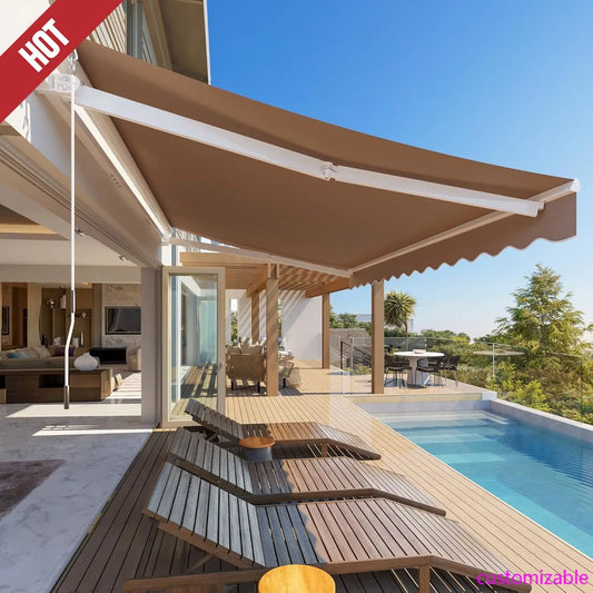 13' x 8' Retractable Outdoor Awning Sunshade for Patio, Balcony & Cafe