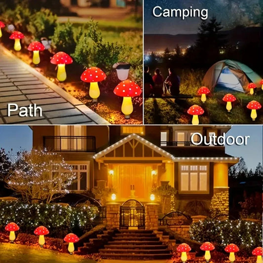 Okal Red East - 20-Piece Solar Mushroom Lights – Outdoor Garden Decor with 8 Lighting Modes for Patio & Pathway