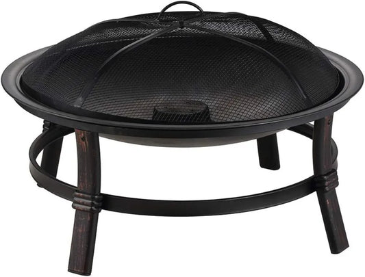 Outdoor Wood Burning Patio Heater with Spark Guard and Log Grate, 29.3 Inch Diameter, Outdoor Fire Pit
