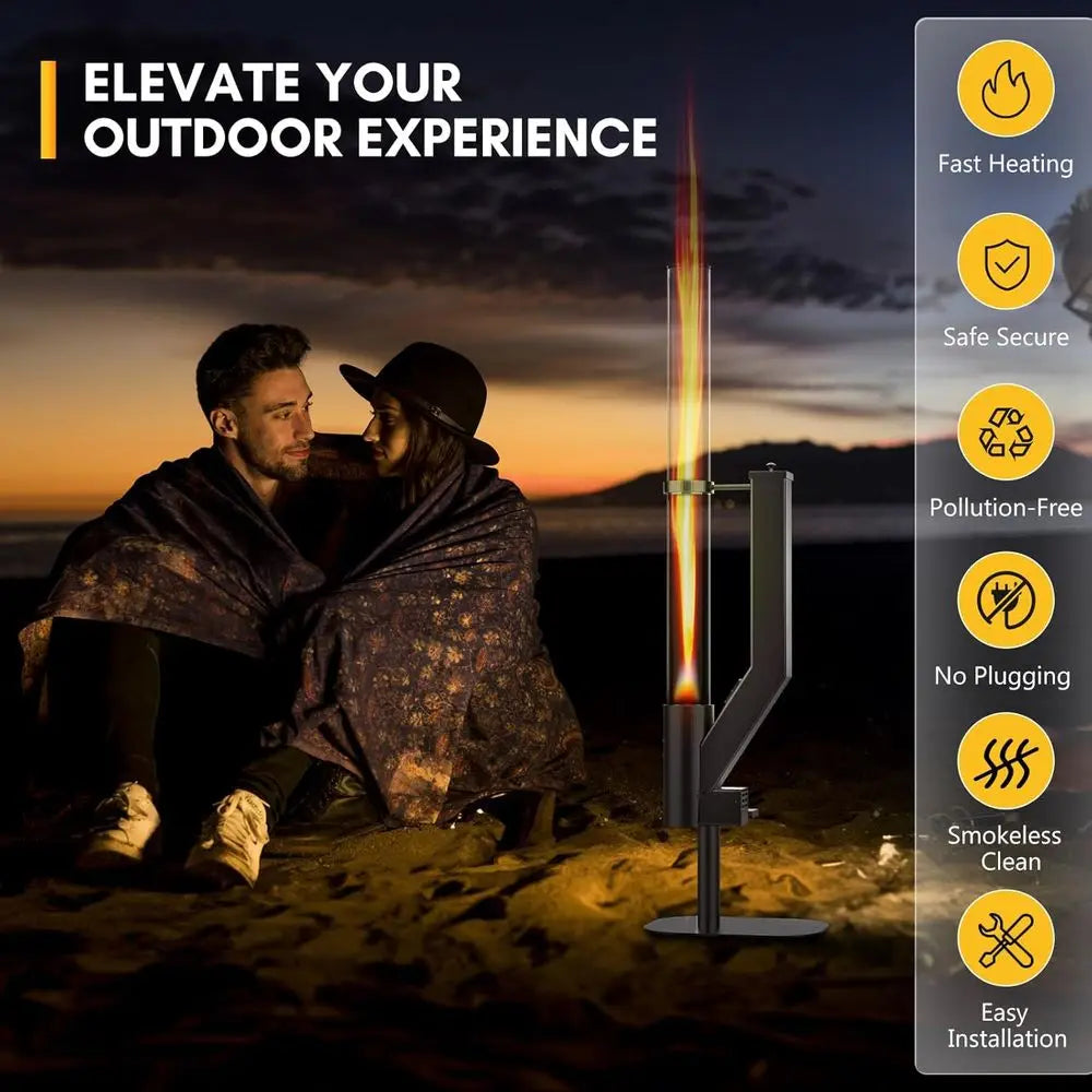 58" Outdoor Wood Pellet Patio Heater – Smoke-Free Fireplace for Backyard & Camping