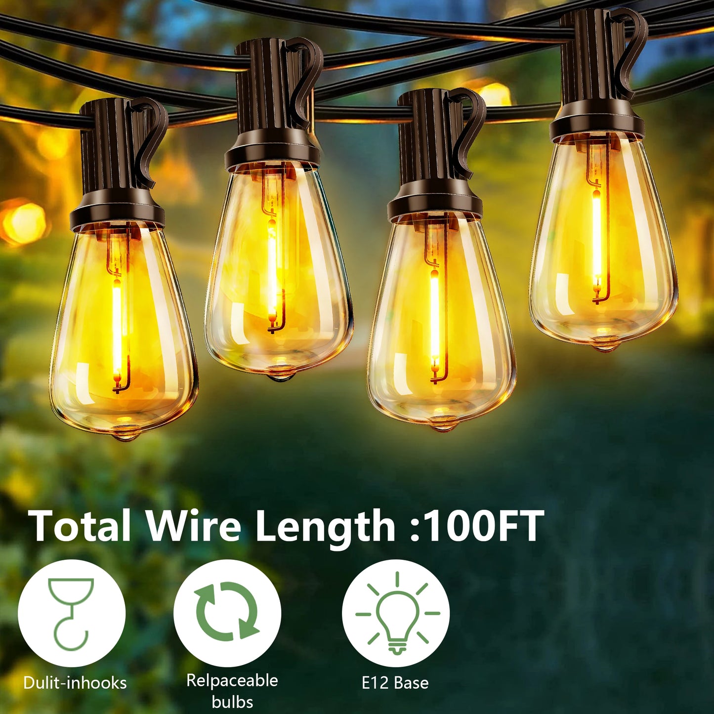 100 ft Solar Outdoor String Lights – IP65 Waterproof with Shatterproof E12 Bulbs, Remote & Timer