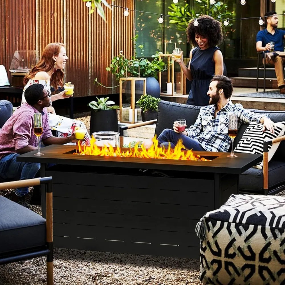 57" Outdoor Propane Fire Pit Table – 50,000 BTU with Lava Rocks, Lid & Weatherproof Cover