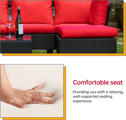 5-Piece Outdoor Patio Furniture Set – Wicker Rattan Sectional Sofa & Chairs for Backyard & Porch