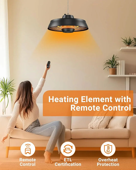 Limited Time Offer! 1500W Outdoor Hanging Heater 3S Fast Heating with Remote Adjustable Height Waterproof