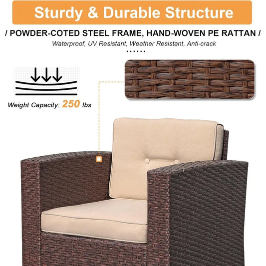 8-Piece Outdoor Patio Furniture Set, Rattan Conversation Set with 50,000 BTU Gas Fire Pit, Wicker Sectional Sofa