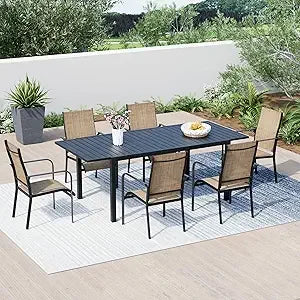 All-Weather Rattan Patio Dining Set with 60" Wood Tabletop, Cushions & Umbrella Hole (5/7/9-Piece)