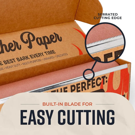Pink Butcher Paper Roll with Dispenser Box – 18" x 175' Food-Grade BBQ Smoking Meat Wrap, Unbleached & Unwaxed