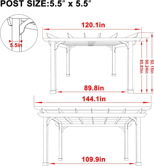 10' x 12' Cedar Wood Pergola with Flat Roof, Outdoor Gazebo for Patio, Deck & Backyard