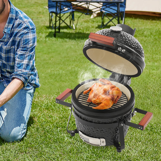 13" Ceramic Charcoal Grill & Smoker with Round Design for Outdoor Cooking