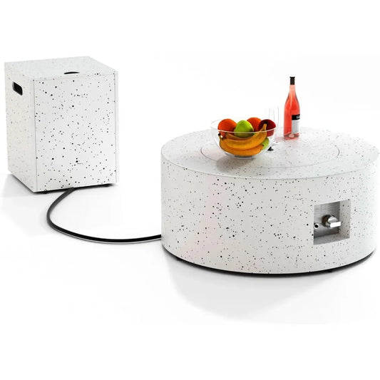30" Round Propane Fire Pit Table - 50K BTU with Lid, Rocks Tank Storage and Cover - Round Gas Fire Pits for Outside Customized