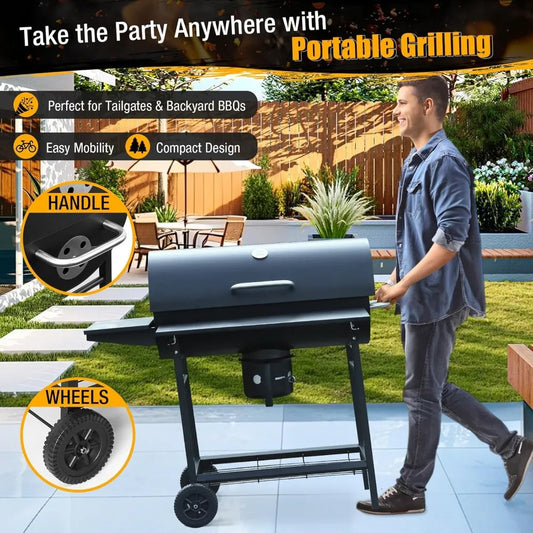 Luxury Barrel BBQ Grill & Smoker with Side Table for Backyard Cooking
