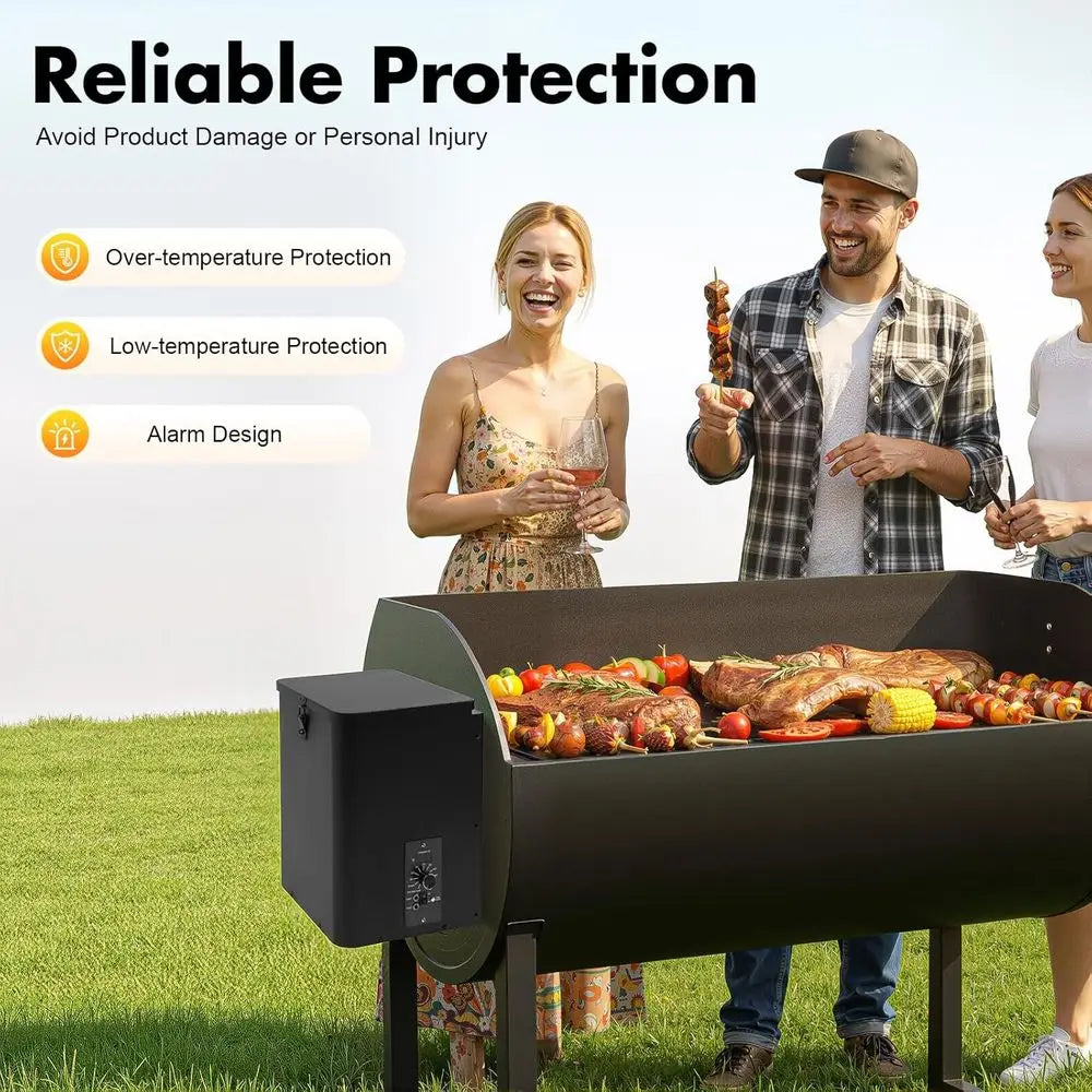 250W Adjustable Electric Wood Pellet Smoker Grill Hopper Assembly Kit – 180–450°F Dual-Function Wind Control for BBQ, Smoking
