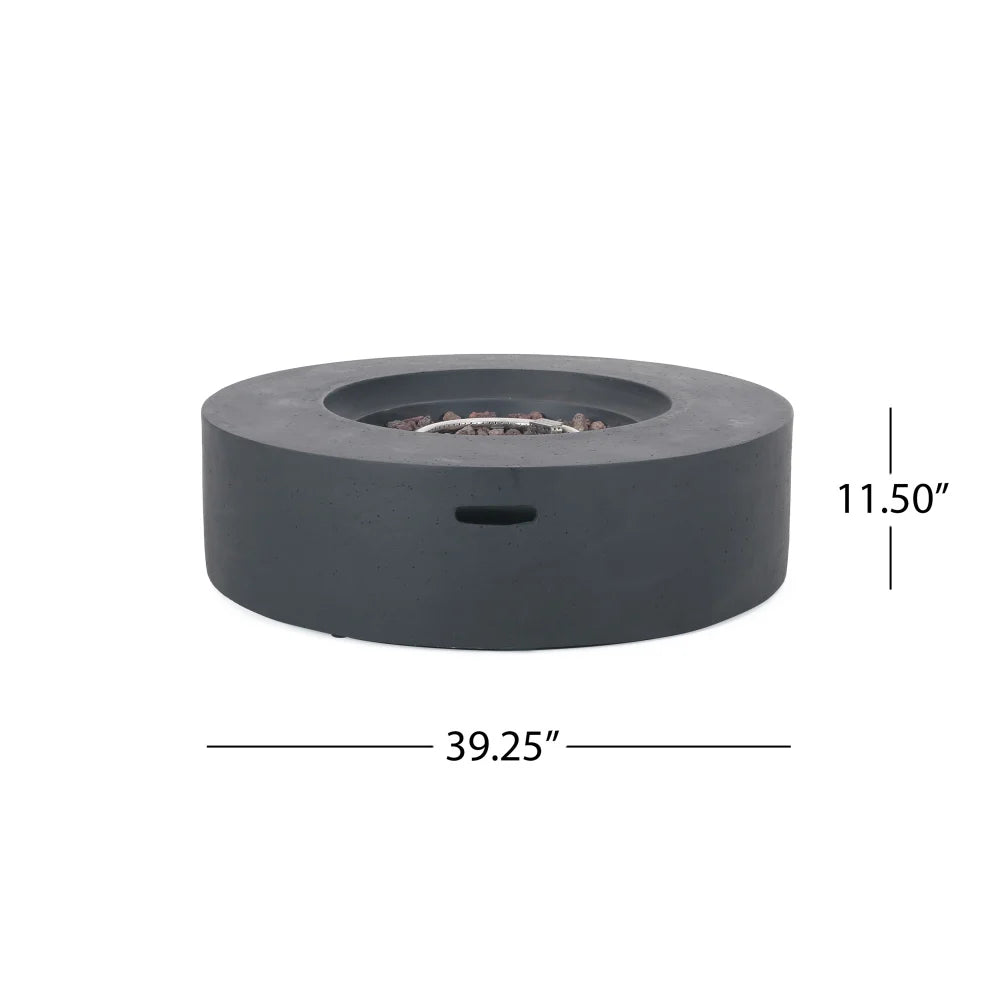 M138 Round Outdoor Concrete Propane Fire Pit-Modern Light Grey for Patio- Garden and Backyard. No Assembly Needed for Camping