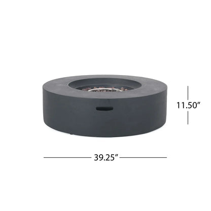 M138 Round Outdoor Concrete Propane Fire Pit-Modern Light Grey for Patio- Garden and Backyard. No Assembly Needed for Camping
