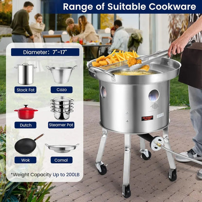 ARC Stainless Steel Propane Burner – 200,000 BTU High-Output Outdoor Stove with Wheeled Legs & 360° Windscreen