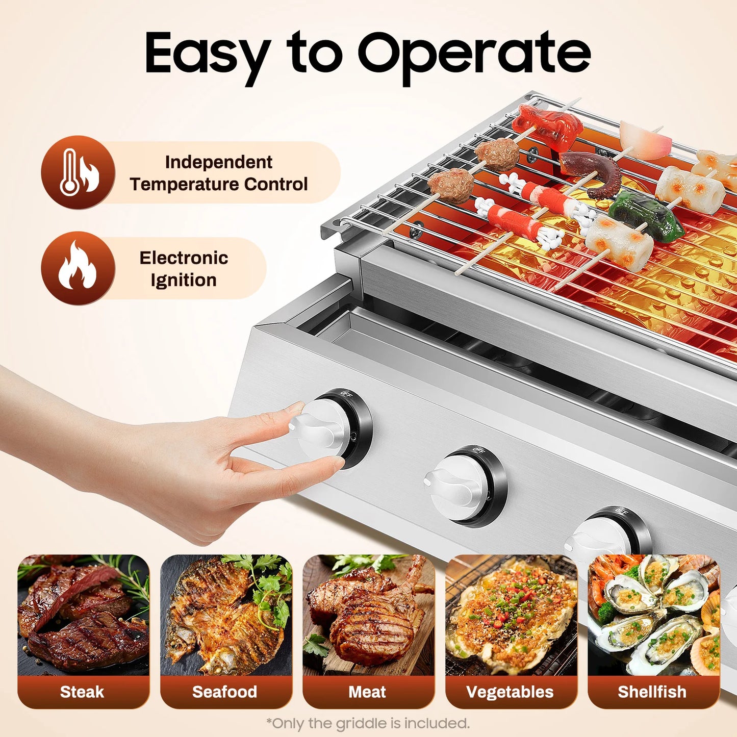 Stainless Steel Smokeless Barbecue Grill, 4 Burners, Outdoor Grill, Portable BBQ LPG Gas Removable Grill for Patio Garden.