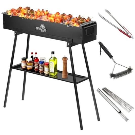 Portable Charcoal Hibachi Grill – Commercial Quality Lamb Skewer Grill for Camping & Backyard Cooking