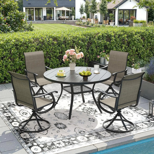 5-Piece Outdoor Dining Set with Textilene Swivel Chairs & 40.6" Round Metal Table