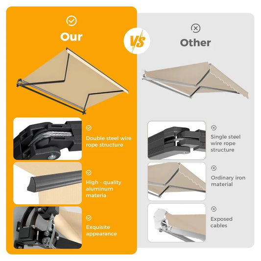 8.2' x 6.5' Retractable Patio Awning with Manual Crank & Waterproof Cover