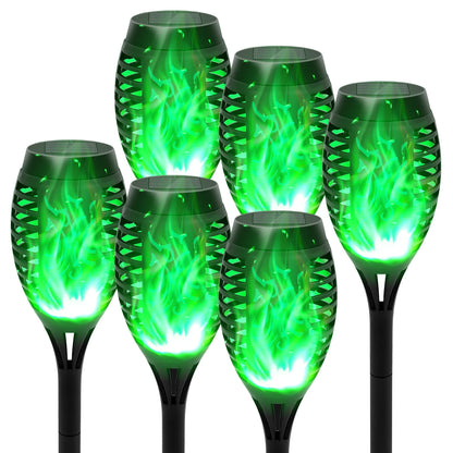 Green Solar Flame Light Outdoor with Flickering Flame, Waterproof, Lawn Ground Inserted Landscape for Garden, Decorations, Yard and Patio