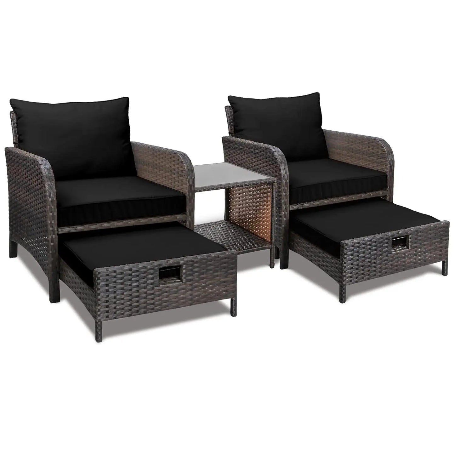 5-Piece Outdoor PE Rattan Conversation Set with Lounge Chairs & Plush Cushions