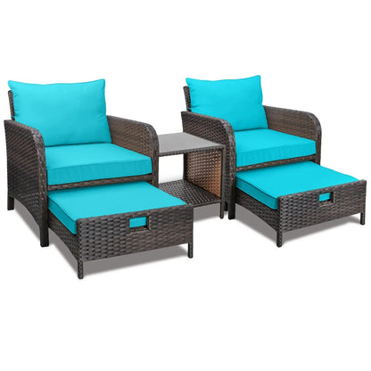5-Piece Outdoor PE Rattan Conversation Set with Lounge Chairs & Plush Cushions