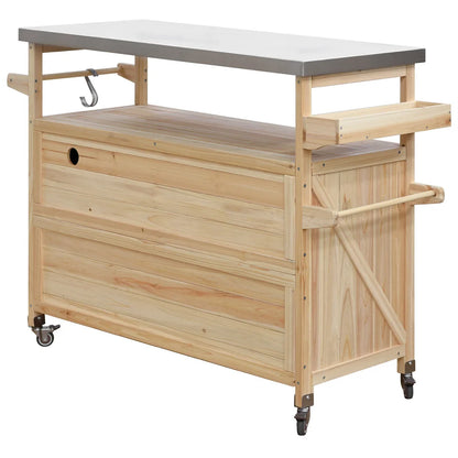 Portable Bar Tables- Outdoor Grill Prep Table with Storage- Tabletop Spice Rack- Internal Storage Racks- 4 Locking Mobile Wheels
