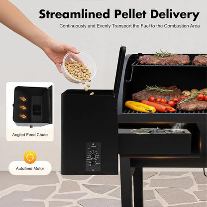 250W Adjustable Electric Wood Pellet Smoker Grill Hopper Assembly Kit – 180–450°F Dual-Function Wind Control for BBQ, Smoking