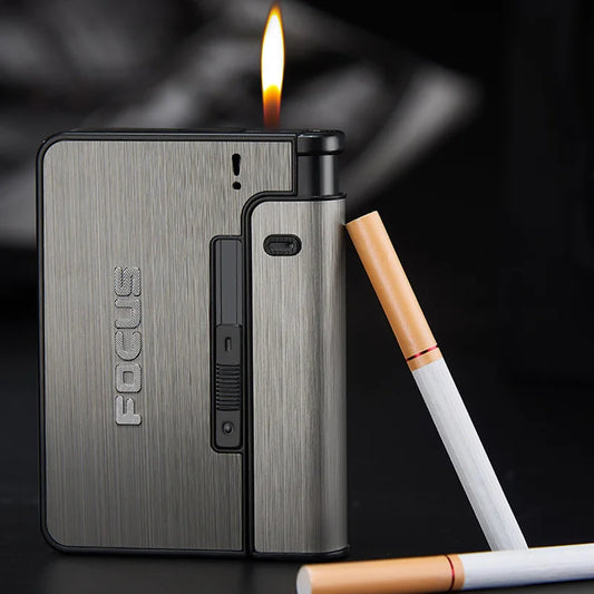 Portable Automatic Cigarette Case Metal Holder Box for 10 King Size Cigarettes, Lighter Not Included