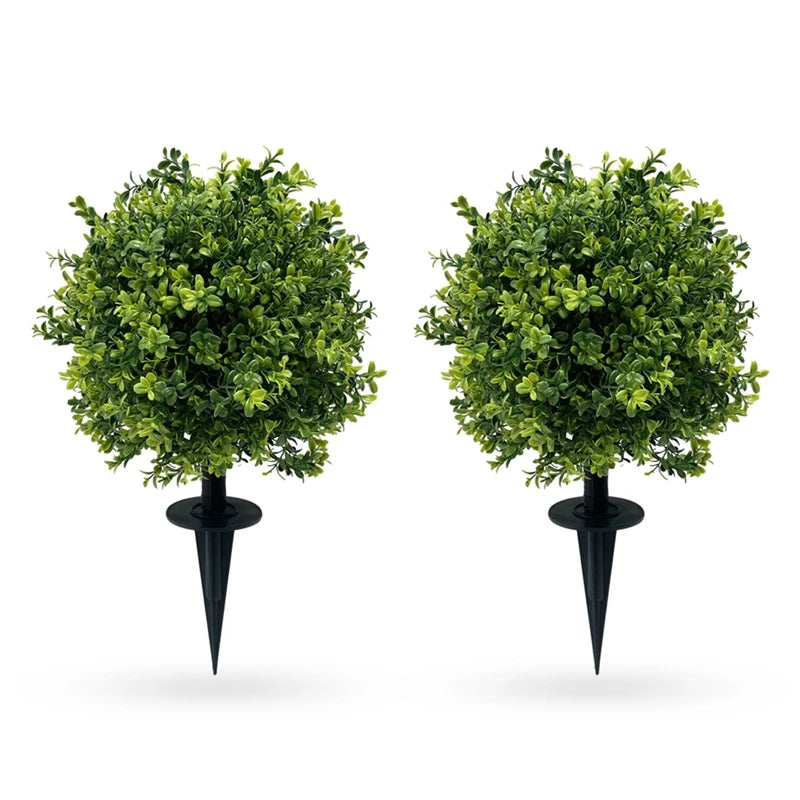 2PCS Outdoor Artificial Topiary Ball Trees UV Resistant Faux Bushes Potted Plants Door Porch Decoration Artificial Ball Trees