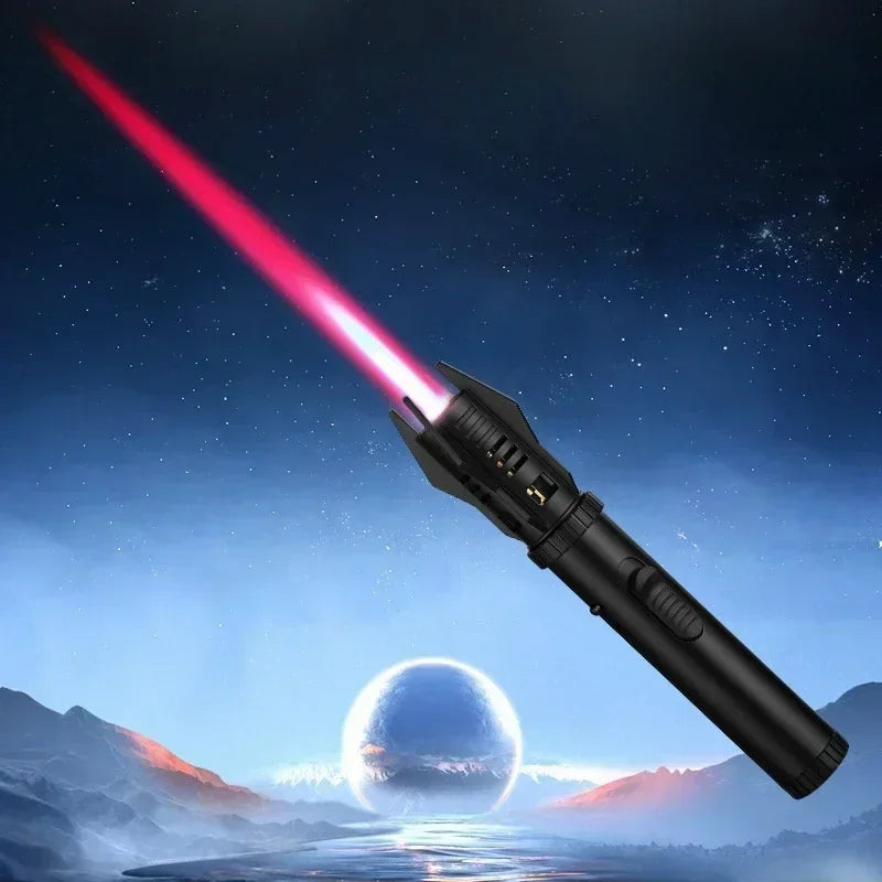 Planet Lightsaber Metal Torch Lighter – Windproof 360° Turbine Jet Flame for BBQ, & Cigars (Butane)