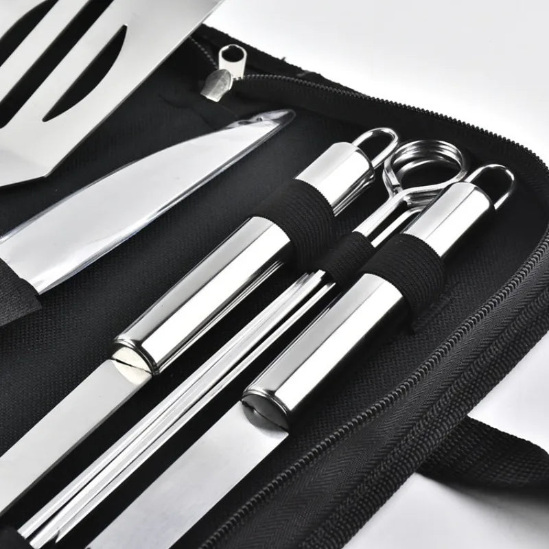 Stainless Steel BBQ Tool Set – Outdoor Grill Accessories Kit with Portable Storage Bag