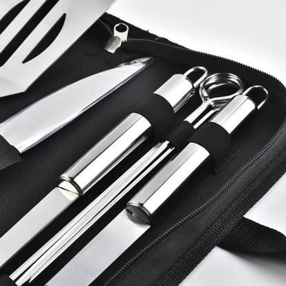 Stainless Steel BBQ Tool Set – Outdoor Grill Accessories Kit with Portable Storage Bag