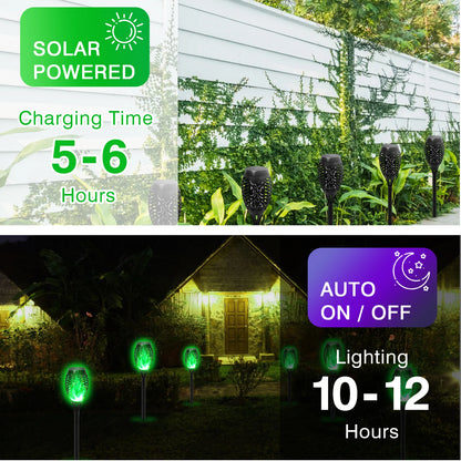 Green Solar Flame Light Outdoor with Flickering Flame, Waterproof, Lawn Ground Inserted Landscape for Garden, Decorations, Yard and Patio