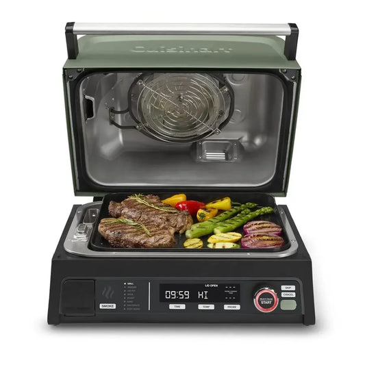 8-in-1 Outdoor Electric Grill – Portable BBQ Smoker & Air Fryer, Cooks up to 6 Steaks, Versatile Cooking System