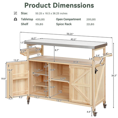 Portable Bar Tables- Outdoor Grill Prep Table with Storage- Tabletop Spice Rack- Internal Storage Racks- 4 Locking Mobile Wheels