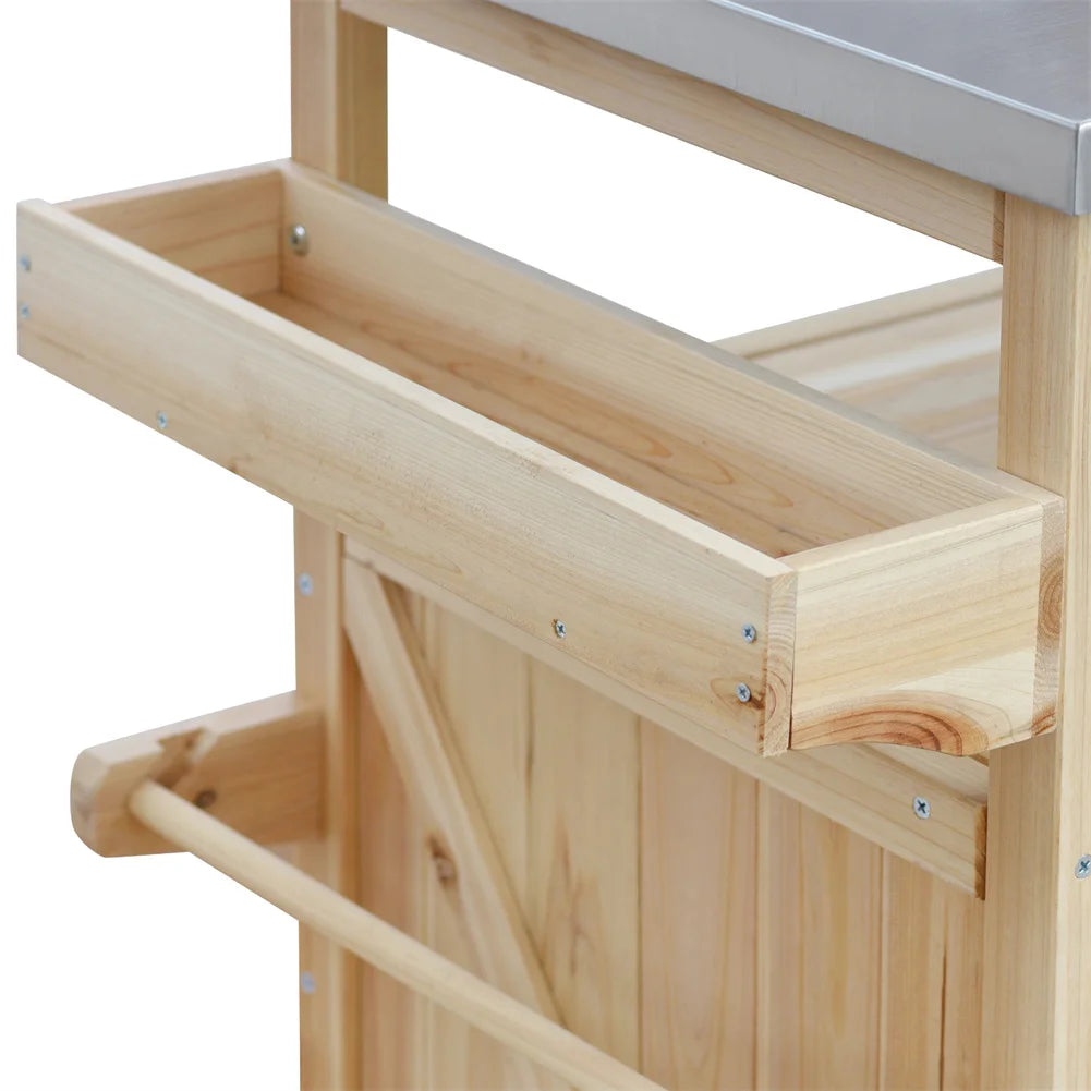 Portable Bar Tables- Outdoor Grill Prep Table with Storage- Tabletop Spice Rack- Internal Storage Racks- 4 Locking Mobile Wheels