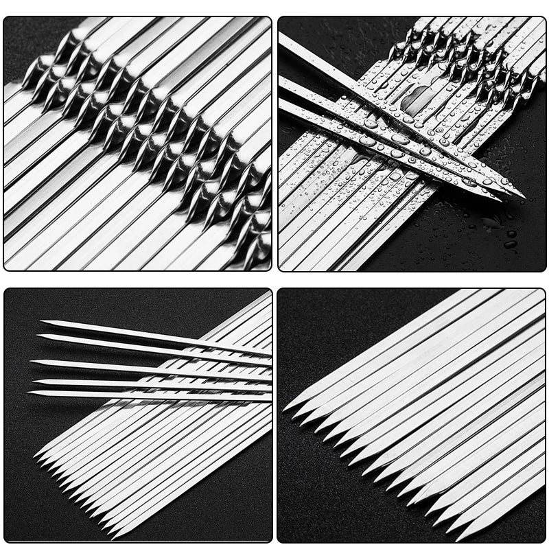 10/15-Piece Stainless Steel BBQ Skewers – Reusable Barbecue Kebab Skewers for Outdoor Camping & Picnics