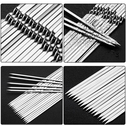 10/15-Piece Stainless Steel BBQ Skewers – Reusable Barbecue Kebab Skewers for Outdoor Camping & Picnics