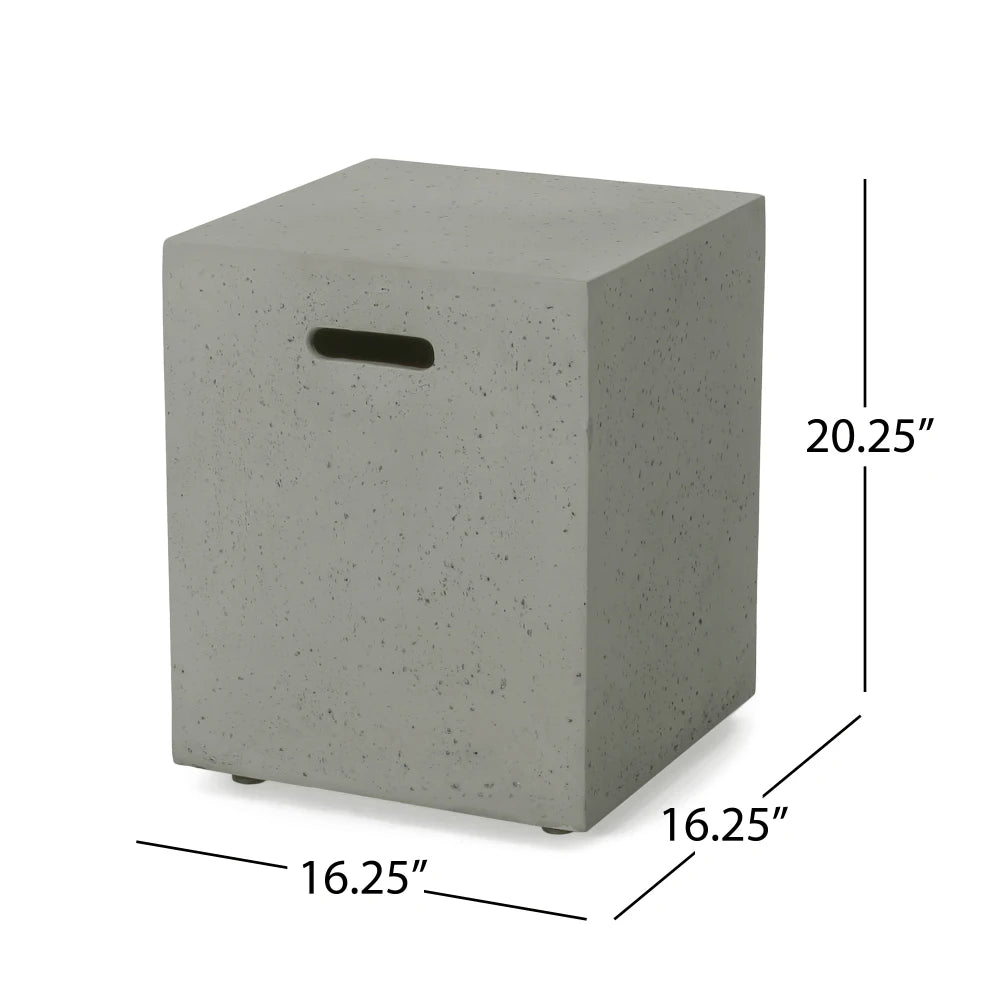 M138 Round Outdoor Concrete Propane Fire Pit-Modern Light Grey for Patio- Garden and Backyard. No Assembly Needed for Camping